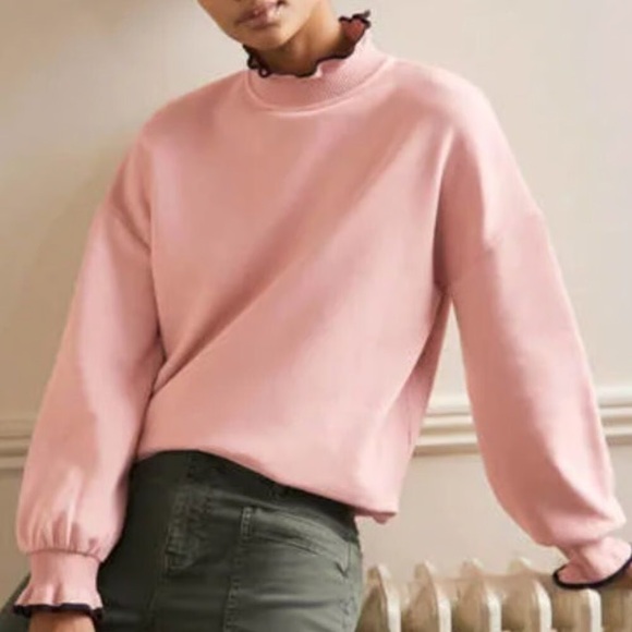 Boden Sweaters - Boden high ruffle collar pink navy trim sweater size 16/18 plus size